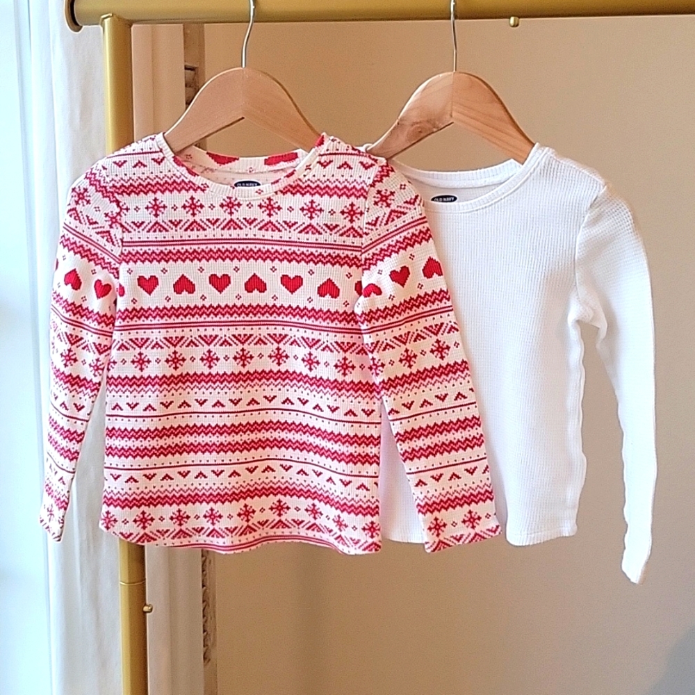 BUNDLE Old Navy Christmas Holiday Red & White Thermal T-Shirt Tops Size 4T